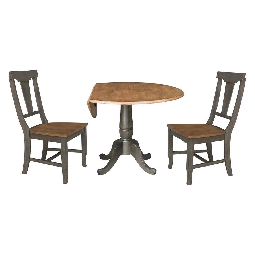 Set of 3-Pieces 42 in. Round Hickory/Washed Coal Top Pedestal Table with 2 Panel Back Chairs by International Concepts 8 Set of 3-Pieces 42 in. Round Hickory/Washed Coal Top Pedestal Table with 2 Panel Back Chairs by International Concepts - Image 8