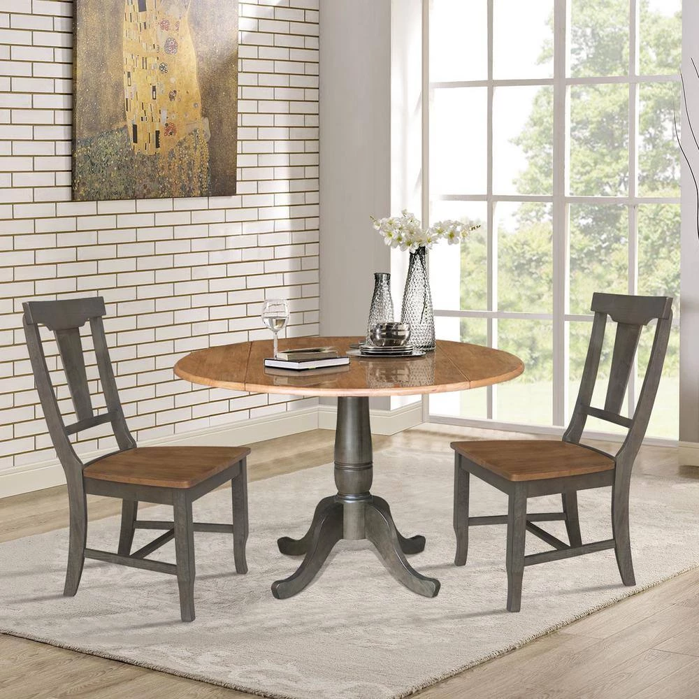 Set of 3-Pieces 42 in. Round Hickory/Washed Coal Top Pedestal Table with 2 Panel Back Chairs by International Concepts 12 Set of 3-Pieces 42 in. Round Hickory/Washed Coal Top Pedestal Table with 2 Panel Back Chairs by International Concepts - Image 12