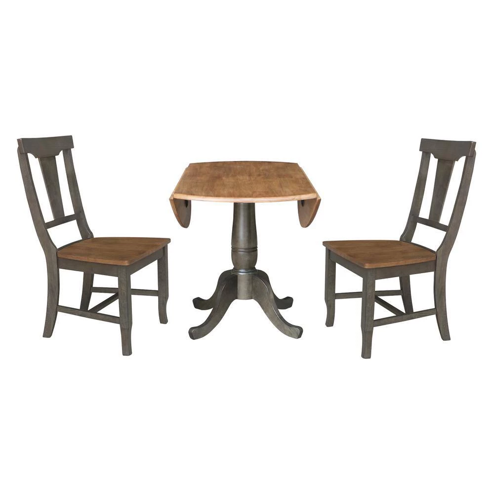 Set of 3-Pieces 42 in. Round Hickory/Washed Coal Top Pedestal Table with 2 Panel Back Chairs by International Concepts 7 Set of 3-Pieces 42 in. Round Hickory/Washed Coal Top Pedestal Table with 2 Panel Back Chairs by International Concepts - Image 7