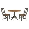 Set of 3-Pieces 42 in. Round Hickory/Washed Coal Top Pedestal Table with 2 Panel Back Chairs by International Concepts