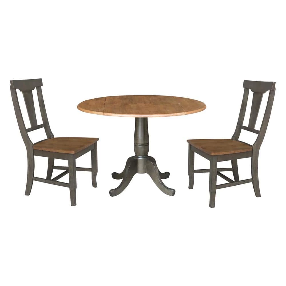Set of 3-Pieces 42 in. Round Hickory/Washed Coal Top Pedestal Table with 2 Panel Back Chairs by International Concepts 1 Set of 3-Pieces 42 in. Round Hickory/Washed Coal Top Pedestal Table with 2 Panel Back Chairs by International Concepts