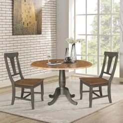 Set of 3-Pieces 42 in. Round Hickory/Washed Coal Top Pedestal Table with 2 Panel Back Chairs by International Concepts 17 Set of 3-Pieces 42 in. Round Hickory/Washed Coal Top Pedestal Table with 2 Panel Back Chairs by International Concepts -International Concepts Sales hickory washed coal international concepts dining room sets k45 42dpt c110 2 c3 1000