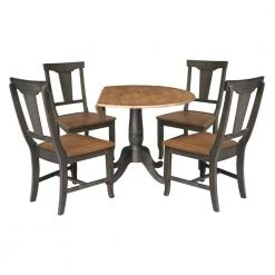 Set of 5-Pieces 42 in. Round Hickory/Washed Coal Top Pedestal Table - 4 Panel back Chairs by International Concepts -International Concepts Sales hickory washed coal international concepts dining room sets k45 42dpt c110 4 1f 1000