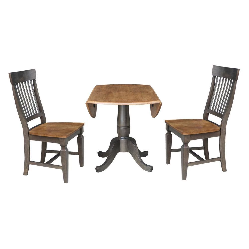 Set of 3 Pieces Hickory/Washed Coal 42 in. Round Top Pedestal Table with 2 Slat Back Chairs by International Concepts 7 Set of 3 Pieces Hickory/Washed Coal 42 in. Round Top Pedestal Table with 2 Slat Back Chairs by International Concepts - Image 7
