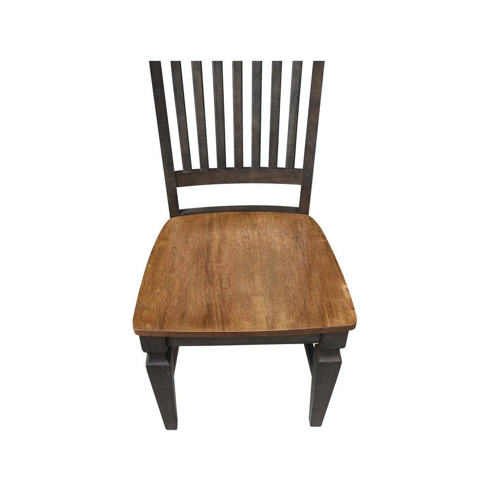 Set of 3 Pieces Hickory/Washed Coal 42 in. Round Top Pedestal Table with 2 Slat Back Chairs by International Concepts 3 Set of 3 Pieces Hickory/Washed Coal 42 in. Round Top Pedestal Table with 2 Slat Back Chairs by International Concepts - Image 3