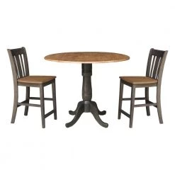 3-Piece Set in Hickory/Washed Coal, 42 in. Round Top Pedestal Table with 2 San Remo Stools by International Concepts