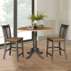 3-Piece Set in Hickory/Washed Coal, 42 in. Round Top Pedestal Table with 2 San Remo Stools by International Concepts -International Concepts Sales hickory washed coal international concepts dining room sets k45 42dpt s102 2 c3 1000