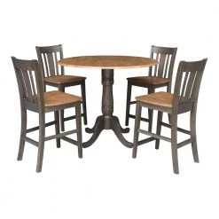 5 Piece Set in Washed Coal 42 in. Round Top Pedestal Table with 4 San Remo Stools by International Concepts
