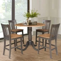 5 Piece Set in Washed Coal 42 in. Round Top Pedestal Table with 4 San Remo Stools by International Concepts -International Concepts Sales hickory washed coal international concepts dining room sets k45 42dpt s102 4 c3 1000