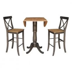 3-Piece Set in Hickory/Washed Coal, 42 in. Round Top Pedestal Table with 2 x-Back Stools by International Concepts -International Concepts Sales hickory washed coal international concepts dining room sets k45 42dpt s6133 2 1f 1000