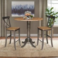 3-Piece Set in Hickory/Washed Coal, 42 in. Round Top Pedestal Table with 2 x-Back Stools by International Concepts -International Concepts Sales hickory washed coal international concepts dining room sets k45 42dpt s6133 2 31 1000
