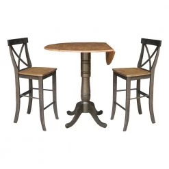 3-Piece Set in Hickory/Washed Coal, 42 in. Round Top Pedestal Table with 2 x-Back Stools by International Concepts -International Concepts Sales hickory washed coal international concepts dining room sets k45 42dpt s6133 2 4f 1000