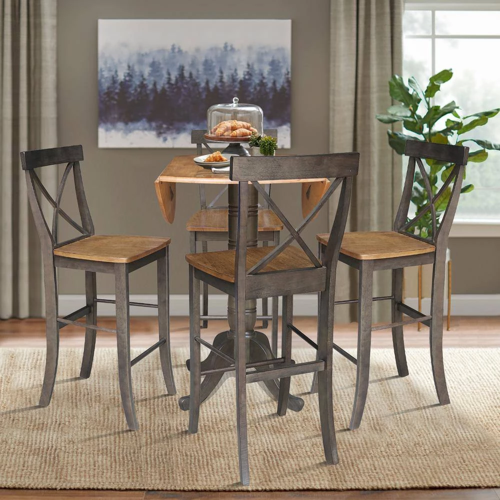 5 Piece Set in Hickory/Washed Coal - 42 in. Round Top Pedestal Table with 4 x-Back Stools by International Concepts 8 5 Piece Set in Hickory/Washed Coal - 42 in. Round Top Pedestal Table with 4 x-Back Stools by International Concepts - Image 8