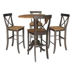 5 Piece Set in Hickory/Washed Coal - 42 in. Round Top Pedestal Table with 4 x-Back Stools by International Concepts 18 5 Piece Set in Hickory/Washed Coal - 42 in. Round Top Pedestal Table with 4 x-Back Stools by International Concepts -International Concepts Sales hickory washed coal international concepts dining room sets k45 42dpt s6133 4 4f 1000