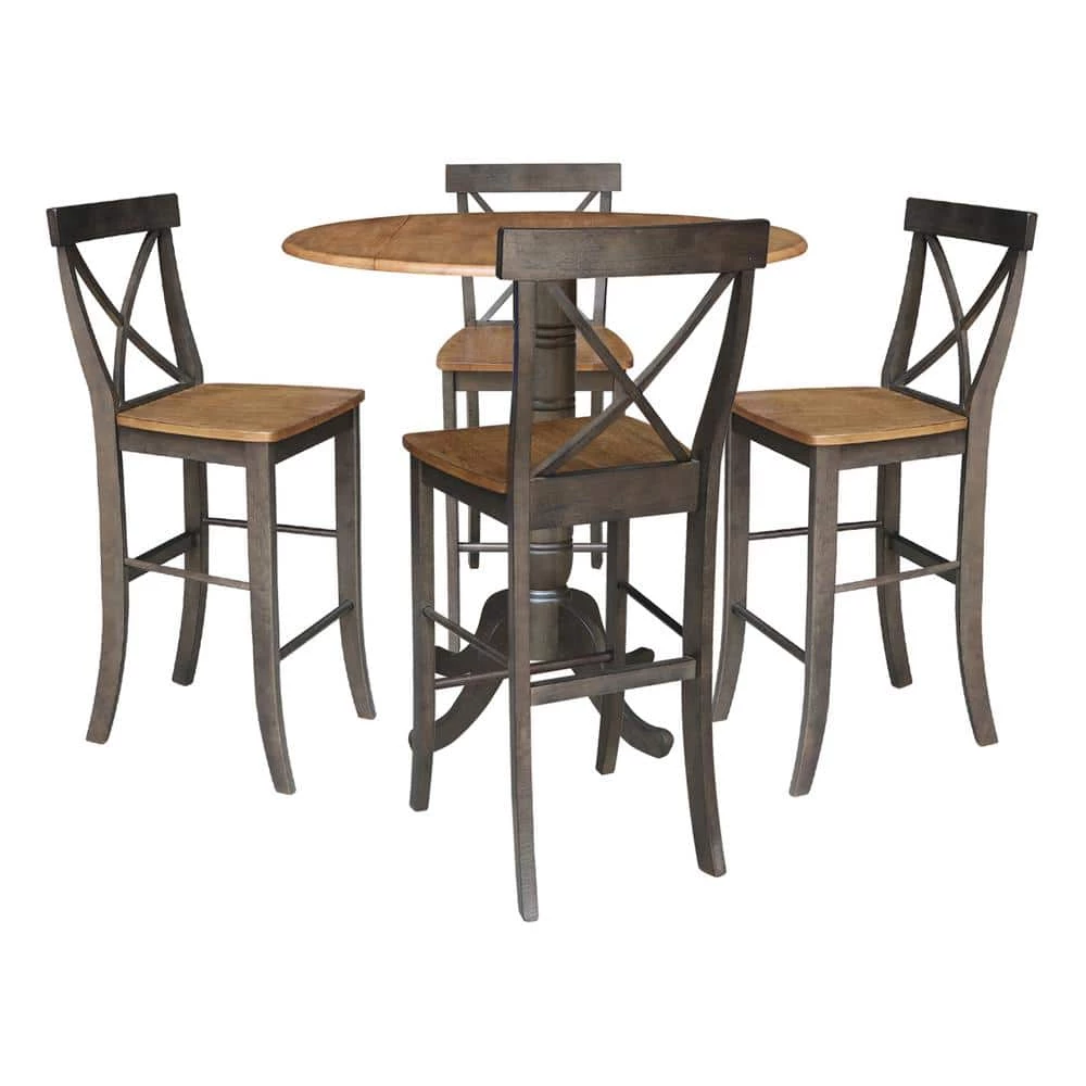 5 Piece Set in Hickory/Washed Coal - 42 in. Round Top Pedestal Table with 4 x-Back Stools by International Concepts 1 5 Piece Set in Hickory/Washed Coal - 42 in. Round Top Pedestal Table with 4 x-Back Stools by International Concepts