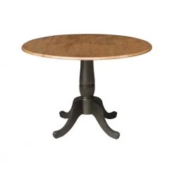 42 in. Round Hickory/Washed Coal Dual Drop Leaf Pedestal Table - 29.5 in. H by International Concepts