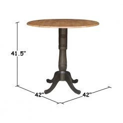 42 in. Round Hickory/Washed Coal Dual Drop Leaf Pedestal Table - 41.5 in. H by International Concepts -International Concepts Sales hickory washed coal international concepts kitchen dining tables k45 42dpt 6b 2 c3 1000