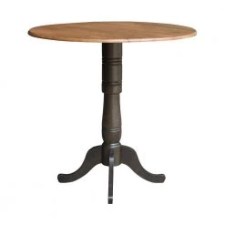42 in. Round Hickory/Washed Coal Dual Drop Leaf Pedestal Table - 41.5 in. H by International Concepts -International Concepts Sales hickory washed coal international concepts kitchen dining tables k45 42dpt 6b 2 fa 1000
