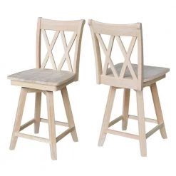 Double X Back 24 in. Unfinished Wood Swivel Bar Stool by International Concepts -International Concepts Sales natural international concepts bar stools s 202sw 1f 1000