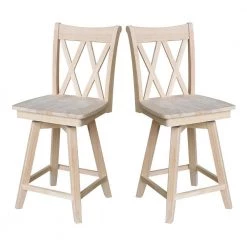 Double X Back 24 in. Unfinished Wood Swivel Bar Stool by International Concepts -International Concepts Sales natural international concepts bar stools s 202sw 44 1000
