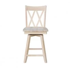 Double X Back 24 in. Unfinished Wood Swivel Bar Stool by International Concepts -International Concepts Sales natural international concepts bar stools s 202sw 4f 1000