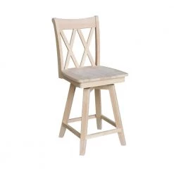 Double X Back 24 in. Unfinished Wood Swivel Bar Stool by International Concepts