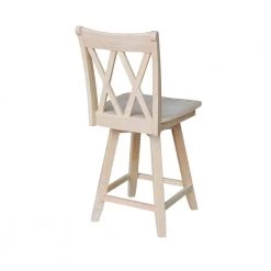 Double X Back 24 in. Unfinished Wood Swivel Bar Stool by International Concepts -International Concepts Sales natural international concepts bar stools s 202sw 66 1000