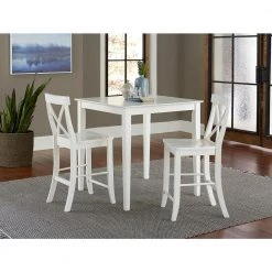 3-Piece Set White Solid Wood 36 in Square Counter-height Table with 2 Alexa Armless Stools by International Concepts