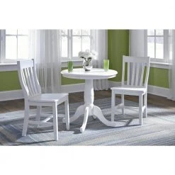 Hampton 3-Piece 36 in. Pure White Round Solid Wood Dining Set with Cafe Chairs by International Concepts