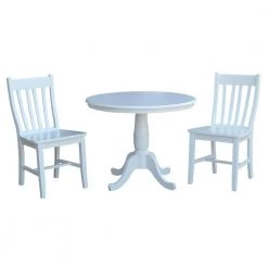 Hampton 3-Piece 36 in. Pure White Round Solid Wood Dining Set with Cafe Chairs by International Concepts -International Concepts Sales pure white international concepts dining room sets k08 36rt c61p c3 1000