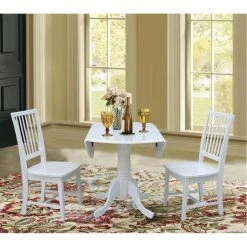 Brynwood 3-Piece 42 in. Pure White Round Drop-Leaf Wood Dining Set with Mission Chairs by International Concepts -International Concepts Sales pure white international concepts dining room sets k08 42dp c265 44 1000