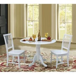 Brynwood 3-Piece 42 in. Pure White Round Drop-Leaf Wood Dining Set with Mission Chairs by International Concepts -International Concepts Sales pure white international concepts dining room sets k08 42dp c265 fa 1000