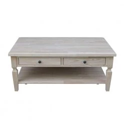 Vista 48 in. Unfinished Wood Large Rectangle Coffee Table with Drawers by International Concepts