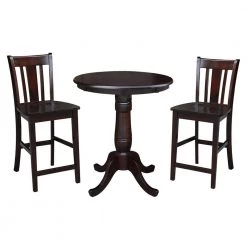 3-Piece Set Rich Mocha 30 in. Round Gathering Height Table with 2-Counter Height Stools by International Concepts