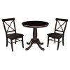 30 in. 3-Piece Rich Mocha Round Dining Height Table with 2-Side Chairs by International Concepts