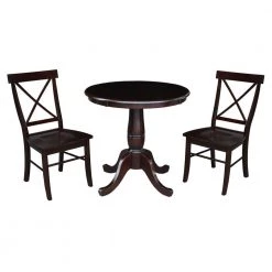 30 in. 3-Piece Rich Mocha Round Dining Height Table with 2-Side Chairs by International Concepts