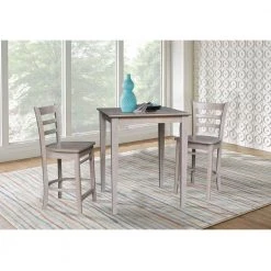 3 PC Set - Taupe Gray Solid Wood 30 in. Square Counter Height Table with 2 Stools by International Concepts