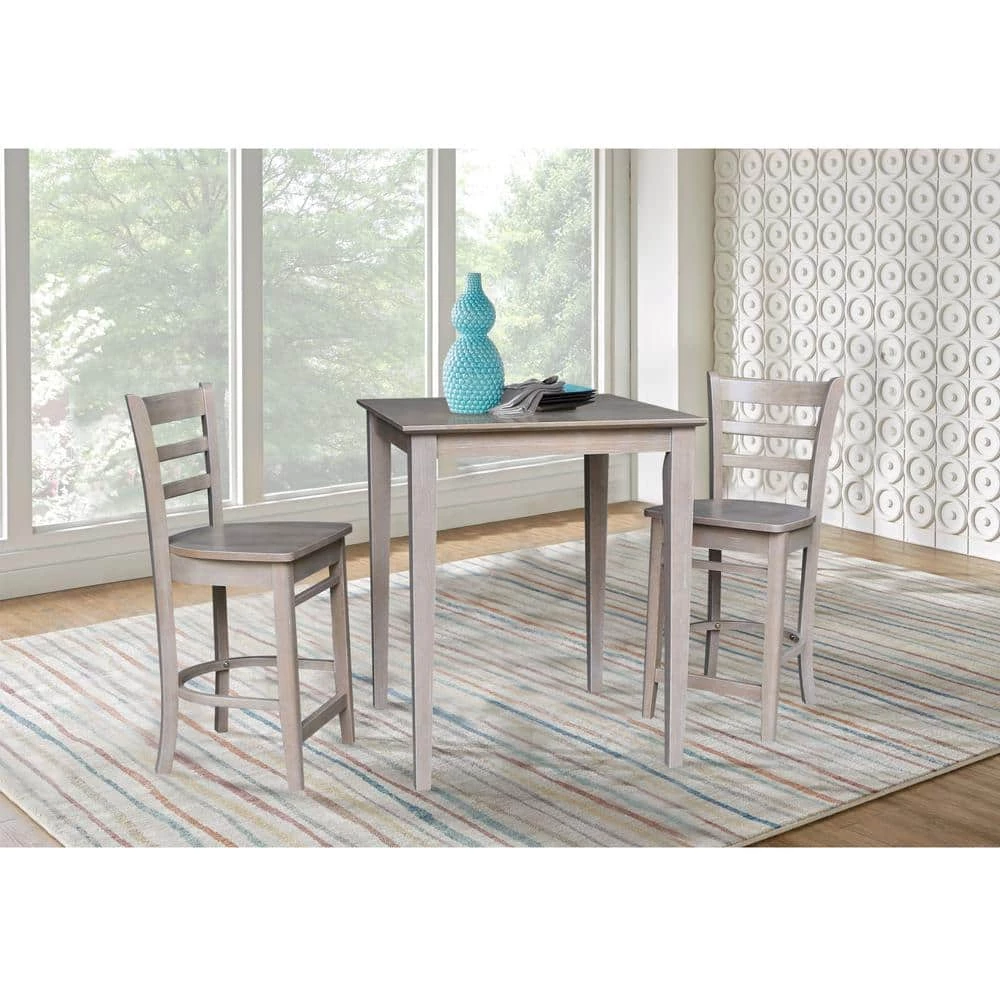 3 PC Set - Taupe Gray Solid Wood 30 in. Square Counter Height Table with 2 Stools by International Concepts 1 3 PC Set - Taupe Gray Solid Wood 30 in. Square Counter Height Table with 2 Stools by International Concepts