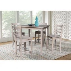 5 PC Set - Taupe Gray Solid Wood 36 in. Square Counter Height Table with 4 Stools by International Concepts