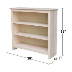 36 in. H Unfinished Solid Wood 3-Shelf Standard Bookcase by International Concepts -International Concepts Sales unfinished international concepts bookcases bookshelves sh 38236a c3 1000