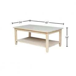 Solano 42 in. Unfinished Large Rectangle Wood Coffee Table with Shelf by International Concepts -International Concepts Sales unfinished international concepts coffee tables ot 6c 40 1000
