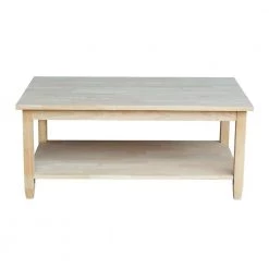 Solano 42 in. Unfinished Large Rectangle Wood Coffee Table with Shelf by International Concepts
