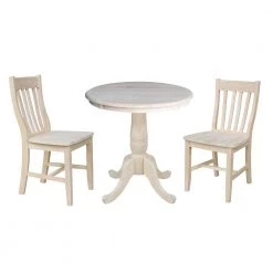 Hampton 3-Piece 30 in. Unfinished Round Solid Wood Dining Set with Cafe Chairs by International Concepts -International Concepts Sales unfinished international concepts dining room sets k 30rt c61p 31 1000