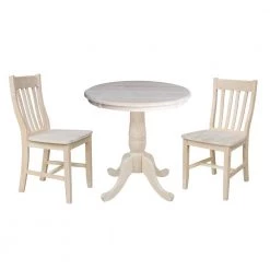 Hampton 3-Piece 30 in. Unfinished Round Solid Wood Dining Set with Cafe Chairs by International Concepts