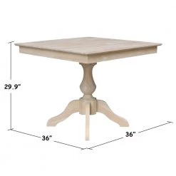 Unfinished Solid Wood 36 in Square Pedestal Table by International Concepts -International Concepts Sales unfinished international concepts kitchen dining tables k 3636tp 11b c3 1000