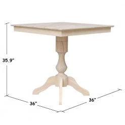 Unfinished Solid Wood 36 in Square Pedestal Dining Table by International Concepts -International Concepts Sales unfinished international concepts kitchen dining tables k 3636tp 11p 4f 1000