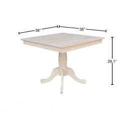Unfinished Solid Wood 36 in Square Pedestal Dining Table by International Concepts -International Concepts Sales unfinished international concepts kitchen dining tables k 3636tp 30p 40 1000
