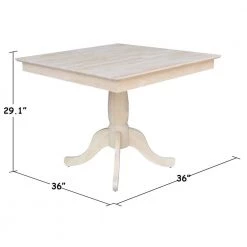 Unfinished Solid Wood 36 in Square Pedestal Dining Table by International Concepts -International Concepts Sales unfinished international concepts kitchen dining tables k 3636tp 30p 4f 1000