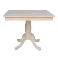 Unfinished Solid Wood 36 in Square Pedestal Dining Table by International Concepts