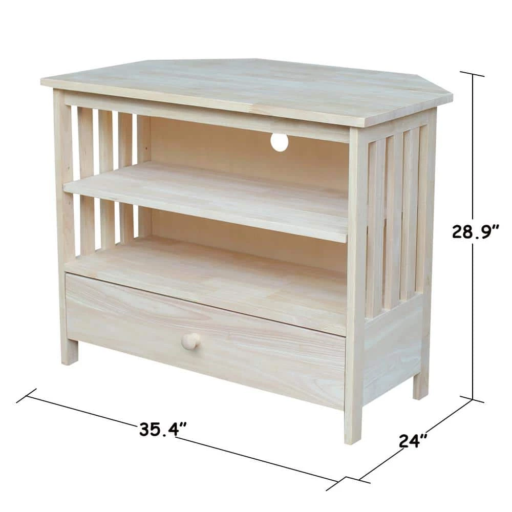 Mission 35 in. Unfinished Wood Corner TV Stand with 1 Drawer Fits TVs Up to 36 in. with Cable Management by International Concepts 6 Mission 35 in. Unfinished Wood Corner TV Stand with 1 Drawer Fits TVs Up to 36 in. with Cable Management by International Concepts - Image 6